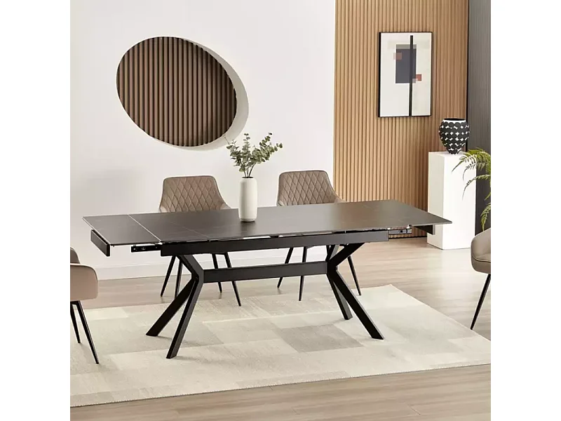 Table extensible 160 + 60 cm en céramique noir mat - PRIMAVERA