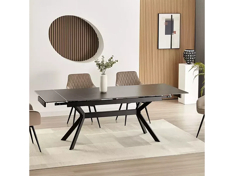 Table extensible 160 + 60 cm en céramique noir mat - PRIMAVERA