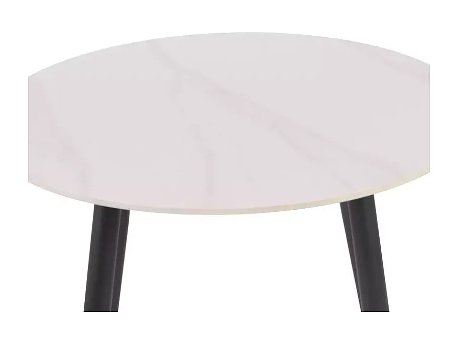 Table ronde 90 cm blanche céramique et pieds noirs NERISIA