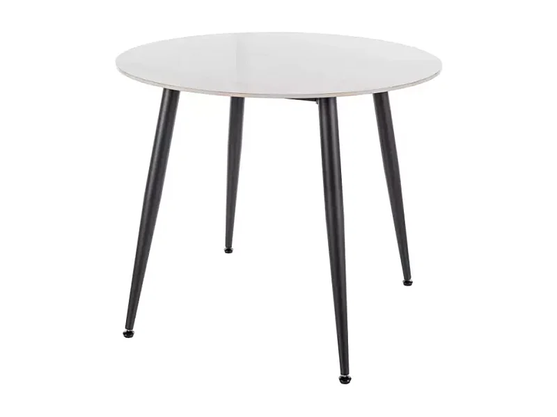 Table ronde 90 cm blanche céramique et pieds noirs NERISIA