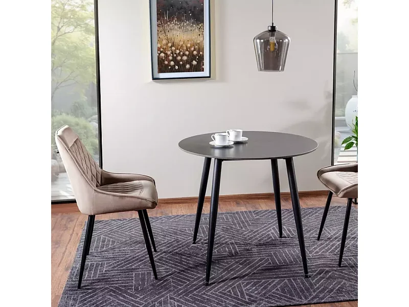 Table à manger ronde compacte 90 cm en céramique noire mate NERISIA