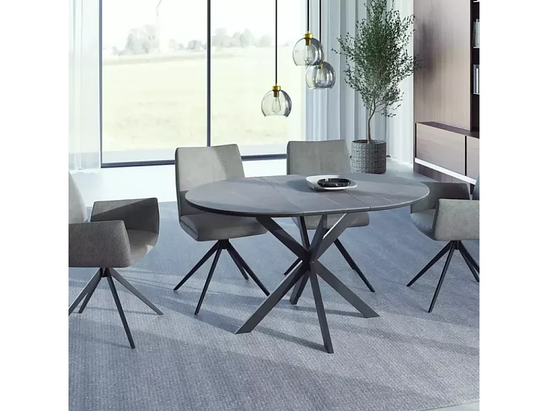 Table repas extensible 100 cm gris mat céramique ronde 6 places BOREALIZ5
