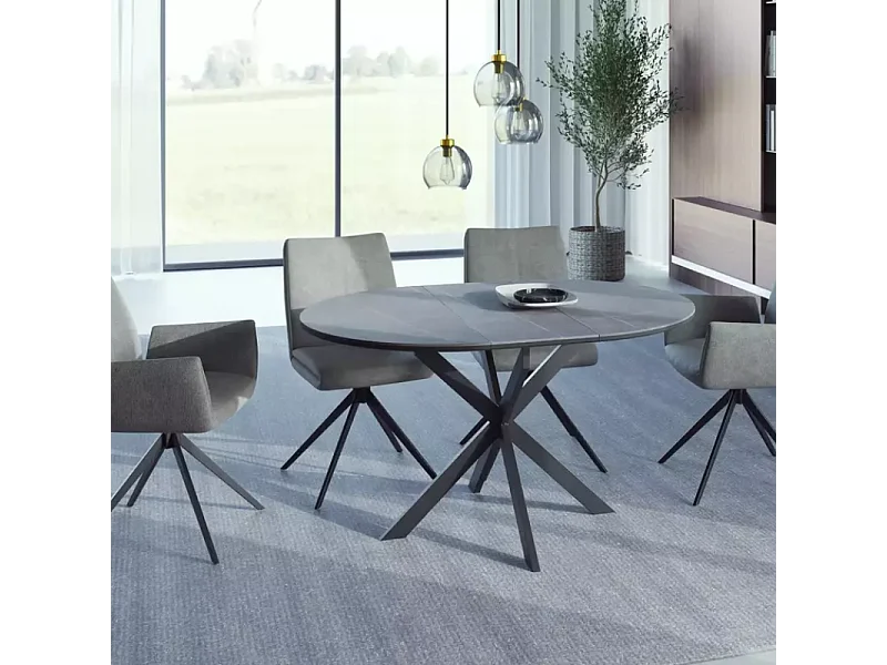 Table repas extensible 100 cm gris mat céramique ronde 6 places BOREALIZ5