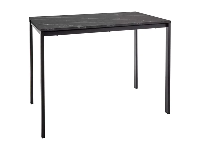 Table rectangulaire avec plateau effet marbre noir et pieds noirs - AMEL