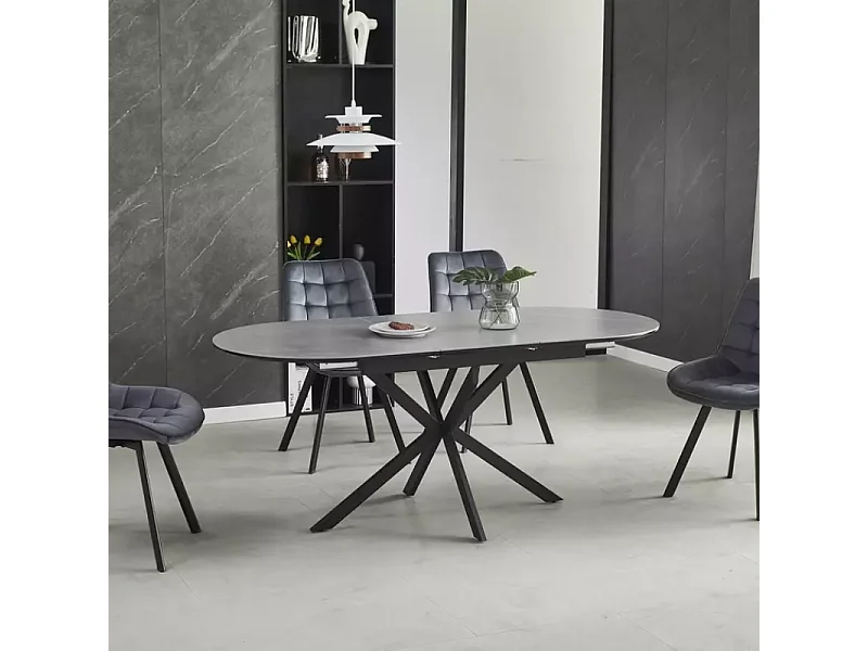 Table repas extensible 140 cm ovale gris mat 8 personnes pied métal BOREALIZ6