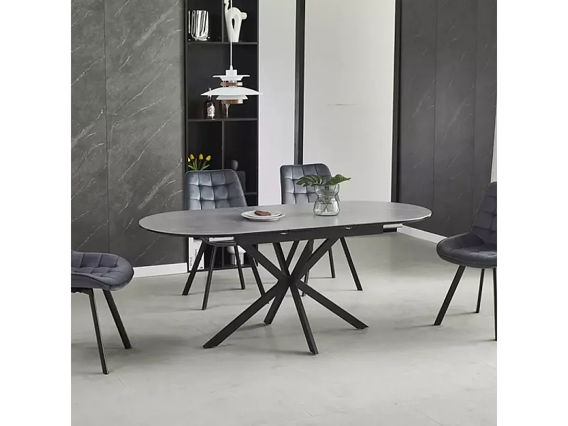 Table repas extensible 140 cm ovale gris mat 8 personnes pied métal BOREALIZ6