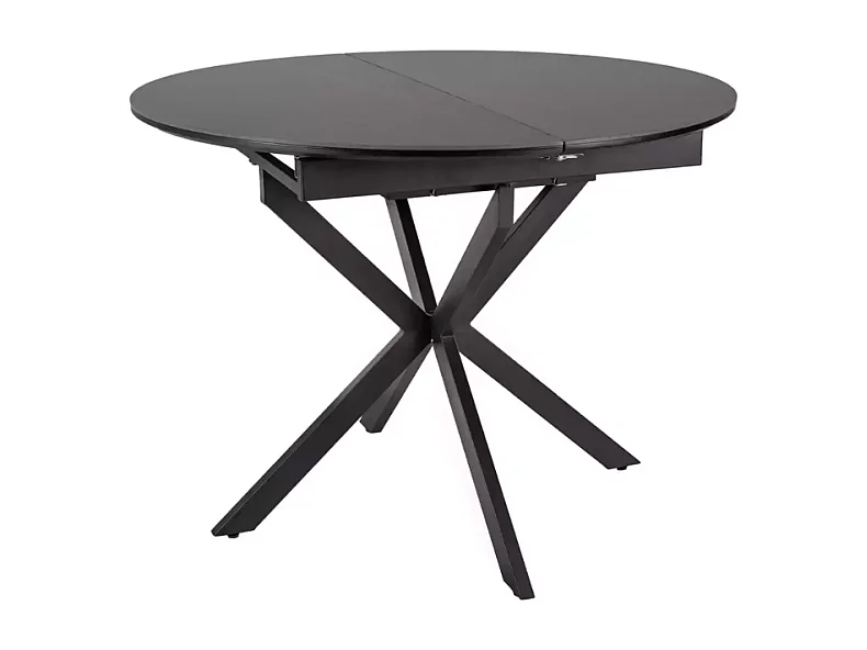 Table repas extensible 100 cm ronde noir mat 6 places piétement métal BOREALIZ3