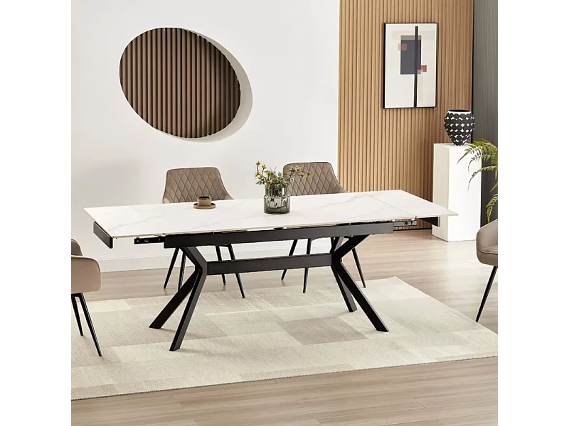 Table extensible 160 + 60 cm en céramique blanc mat - PRIMAVERA