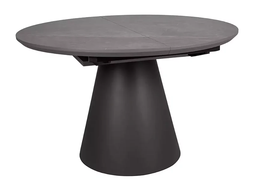 Table ronde extensible de 120 cm gris effet marbre avec pied noir mat NOYT
