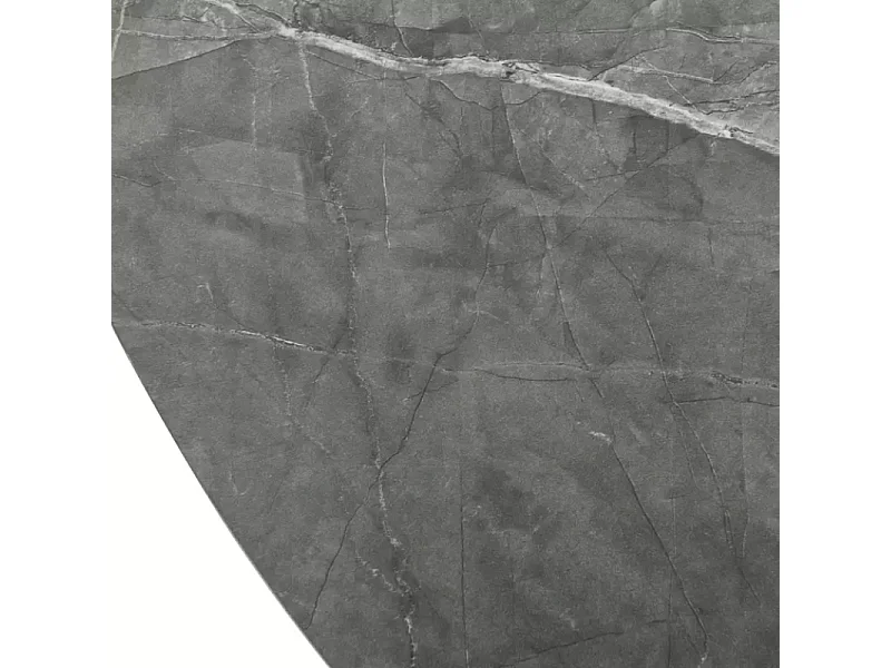 Table ronde extensible de 120 cm gris effet marbre avec pied noir mat NOYT