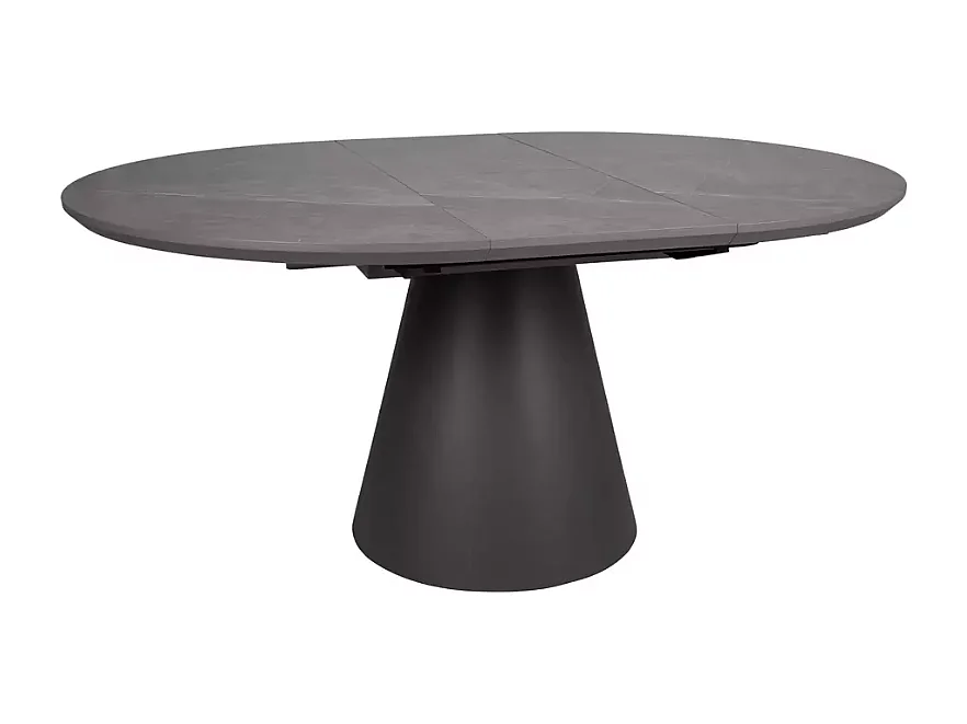 Table ronde extensible de 120 cm gris effet marbre avec pied noir mat NOYT