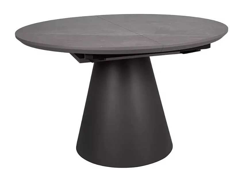 Table ronde extensible de 120 cm gris effet marbre avec pied noir mat NOYT