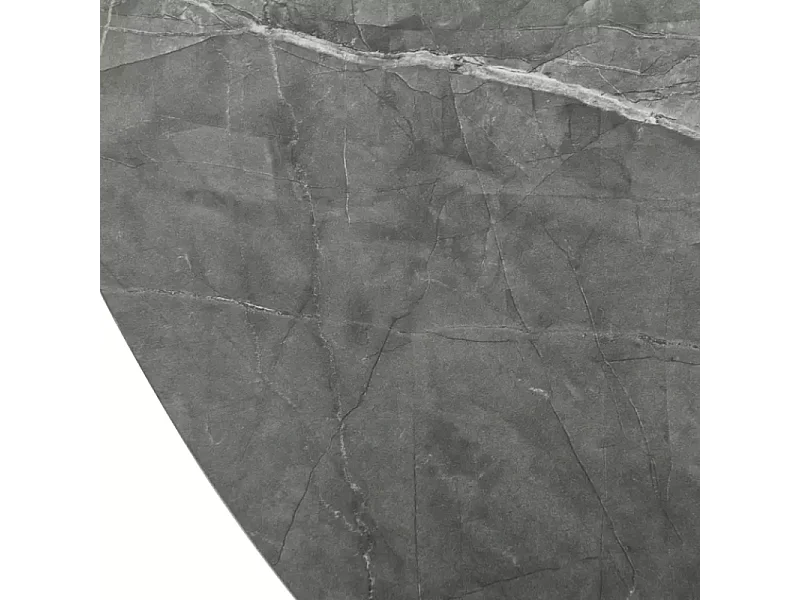 Table ronde extensible de 120 cm gris effet marbre avec pied noir mat NOYT