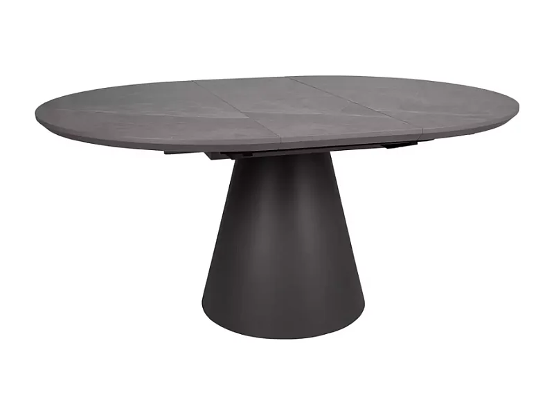 Table ronde extensible de 120 cm gris effet marbre avec pied noir mat NOYT