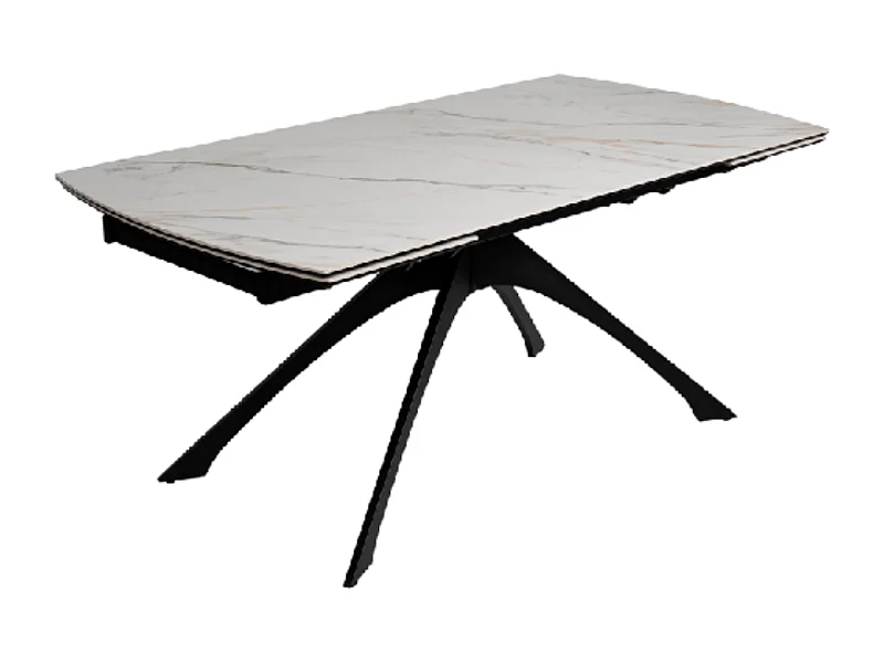 Table extensible 180–260 cm effet marbre et piétement noir VALTERA