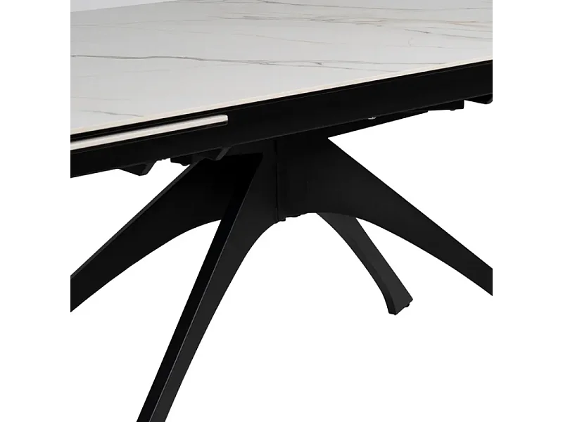 Table extensible 180–260 cm effet marbre et piétement noir VALTERA