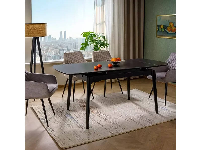 Table extensible 120 + 60 cm en céramique noir mat, structure bois - TOSINI