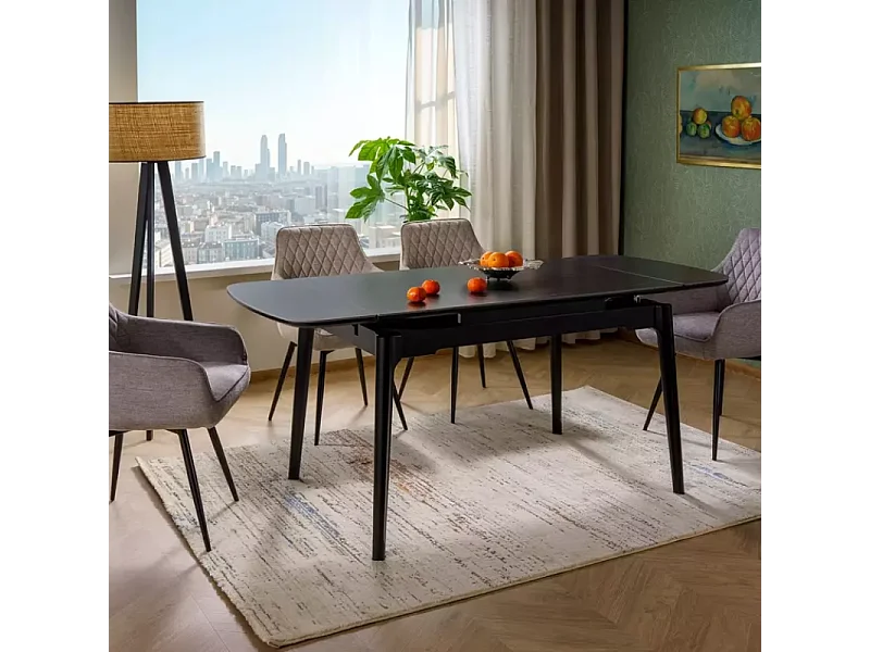 Table extensible 120 + 60 cm en céramique noir mat, structure bois - TOSINI