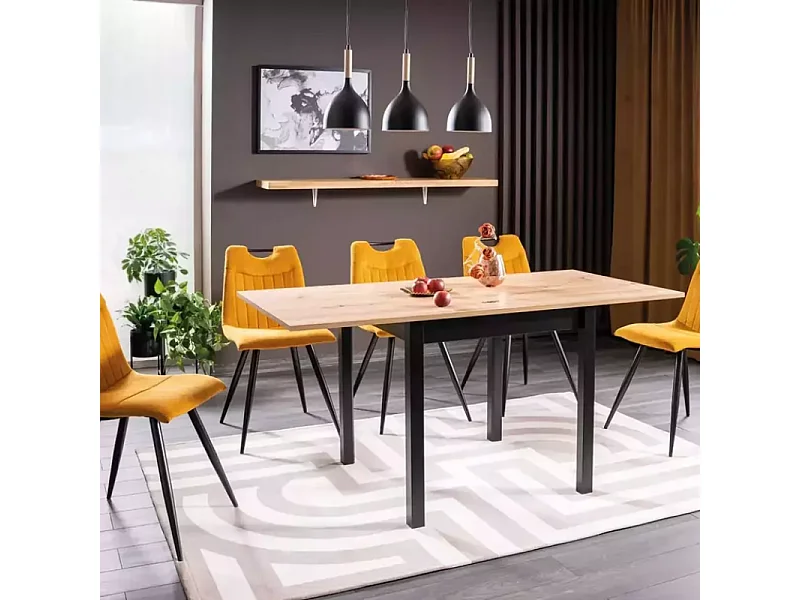 Table repas extensible bois clair et noir 6 personnes ZAPHYRIZ1