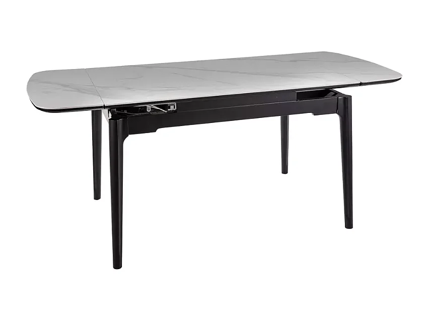 Table extensible 120 + 60 cm en céramique blanc brillant, structure bois - TOSINI