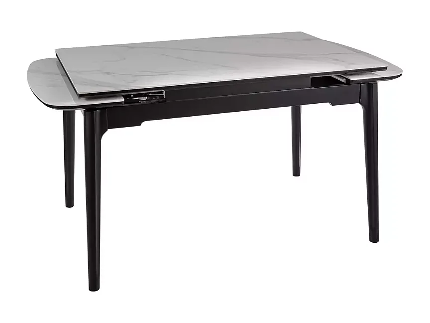 Table extensible 120 + 60 cm en céramique blanc brillant, structure bois - TOSINI