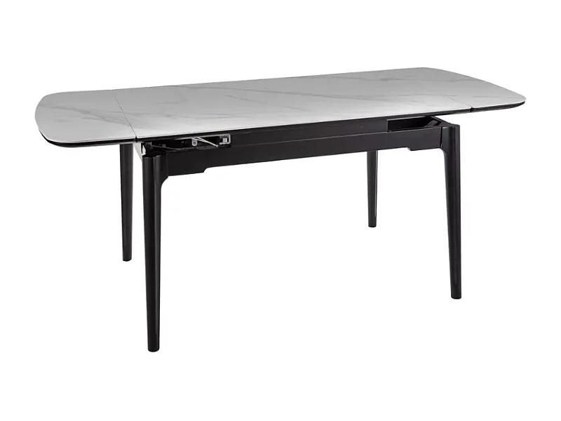 Table extensible 120 + 60 cm en céramique blanc brillant, structure bois - TOSINI