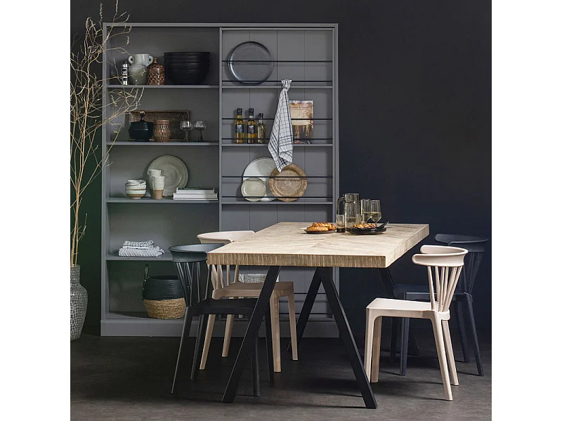 Table à manger 200x90cm en bois et métal noir PUPULE