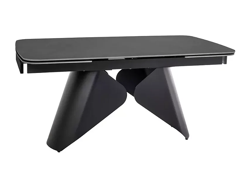 Table à manger extensible 160 + 80 cm, plateau en céramique noir mat MARINA