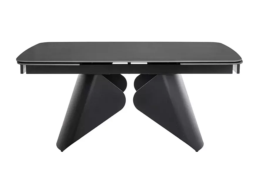 Table à manger extensible 160 + 80 cm, plateau en céramique noir mat MARINA