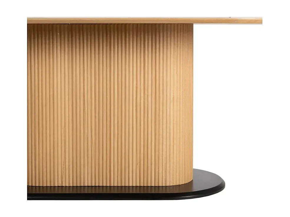 Table à manger ovale blanche 180 cm, pied rainuré central et base noire chic – INDIG