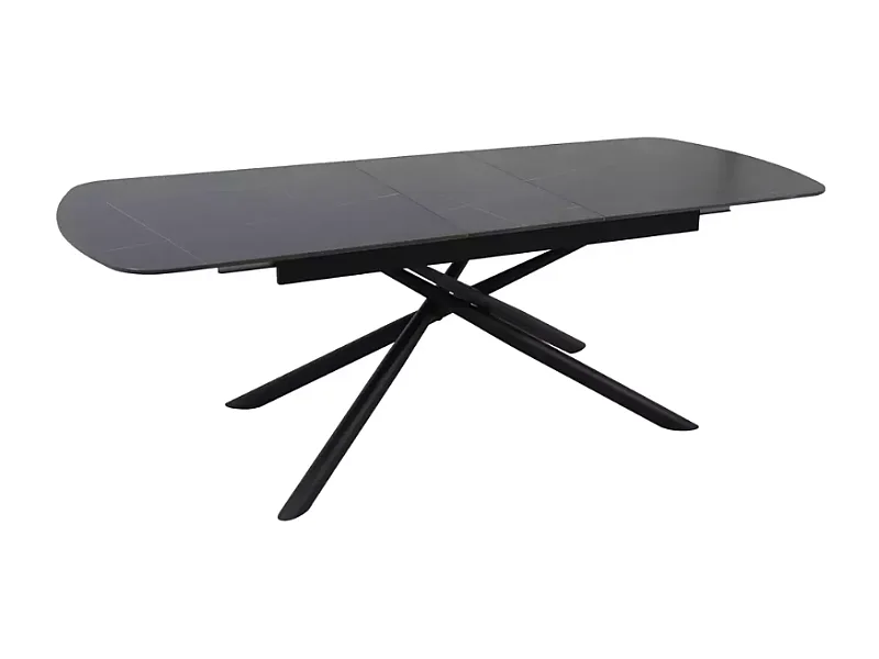Table scandinave extensible 180 + 40 cm en céramique noir mat et métal - ROTOR