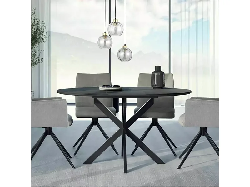 Table repas 140 cm extensible céramique noire pied métal 8 personnes BOREALIZ4