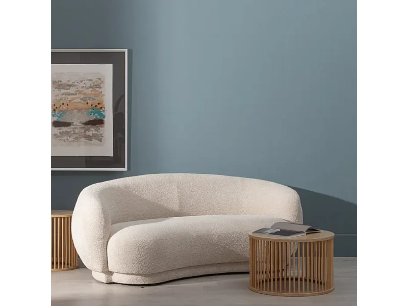 Canapé 2 places galbé en tissu beige CYMÉLIA