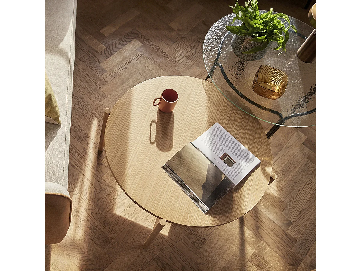 Hübsch Table basse Ronde Verre Noir ORBIT