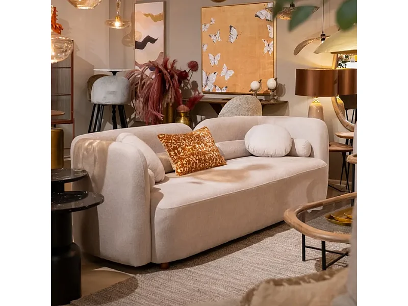 Canapé 3 places galbé avec coussins déco MORESIA