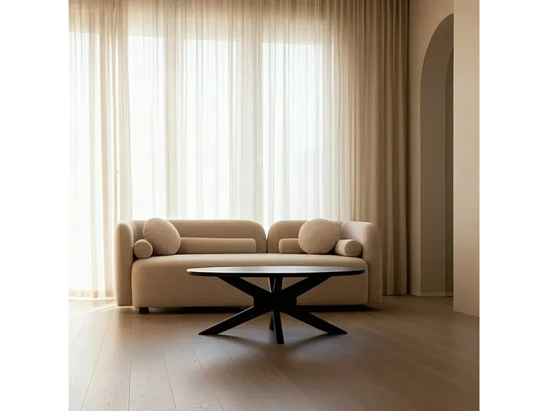 Canapé 3 places galbé avec coussins déco MORESIA