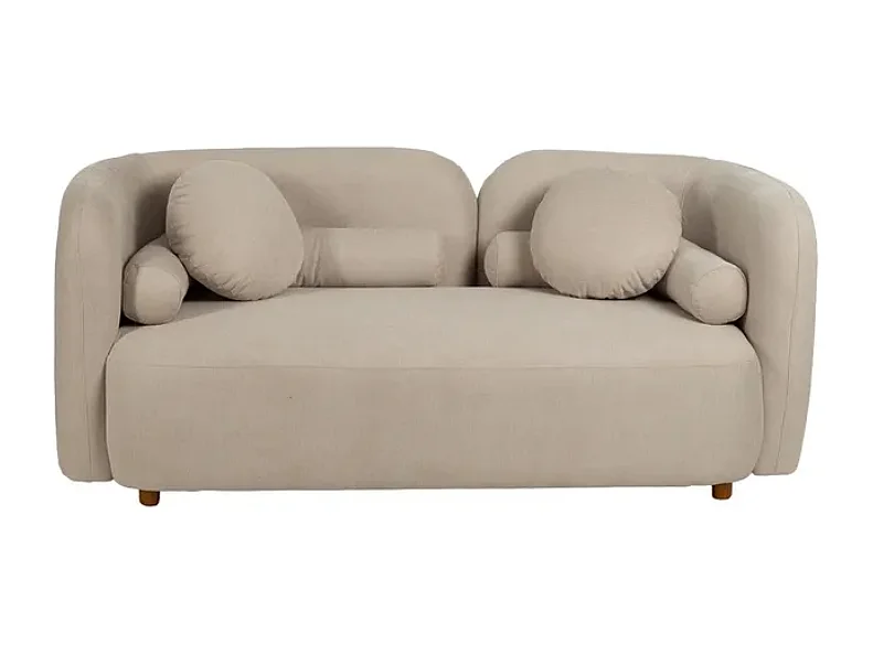 Canapé 2 places galbé en tissu beige avec coussins PERIALIS