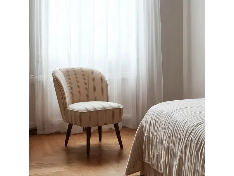 Fauteuil CELARINE rayures miel bois hévéa