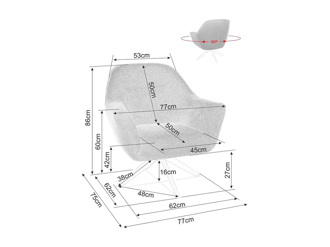 Fauteuil tissu beige rotatif 360° look cosy base métal noir mat RITANA