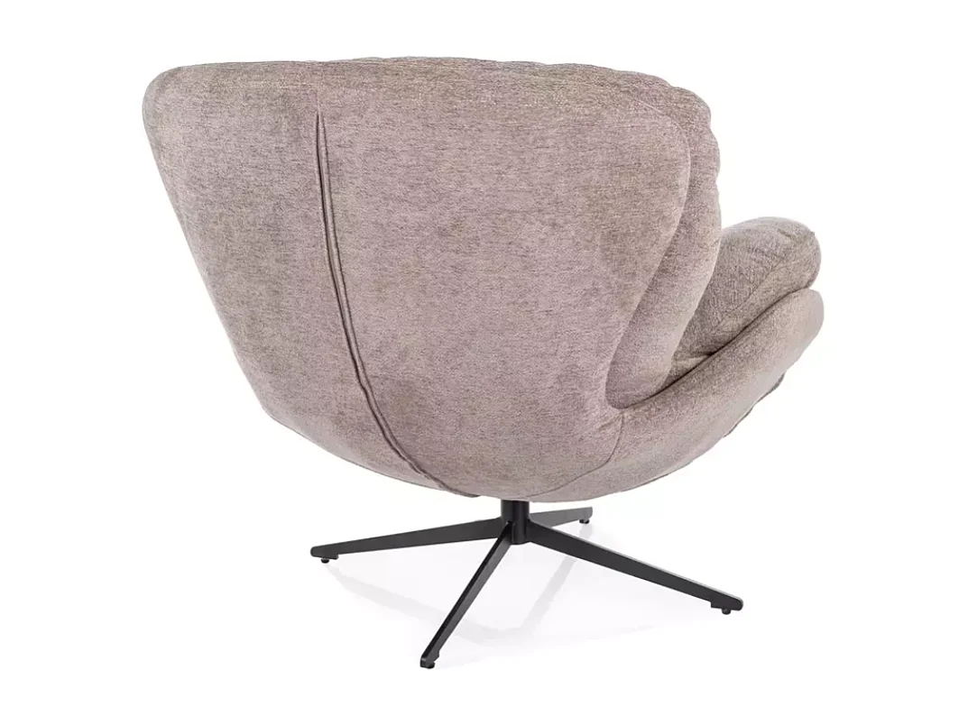 Fauteuil MARIA tissu beige ultra moelleux avec base métal noire pivotante 360°