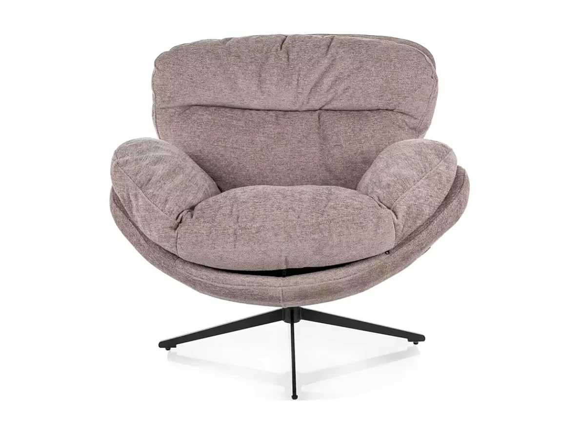Fauteuil MARIA tissu beige ultra moelleux avec base métal noire pivotante 360°