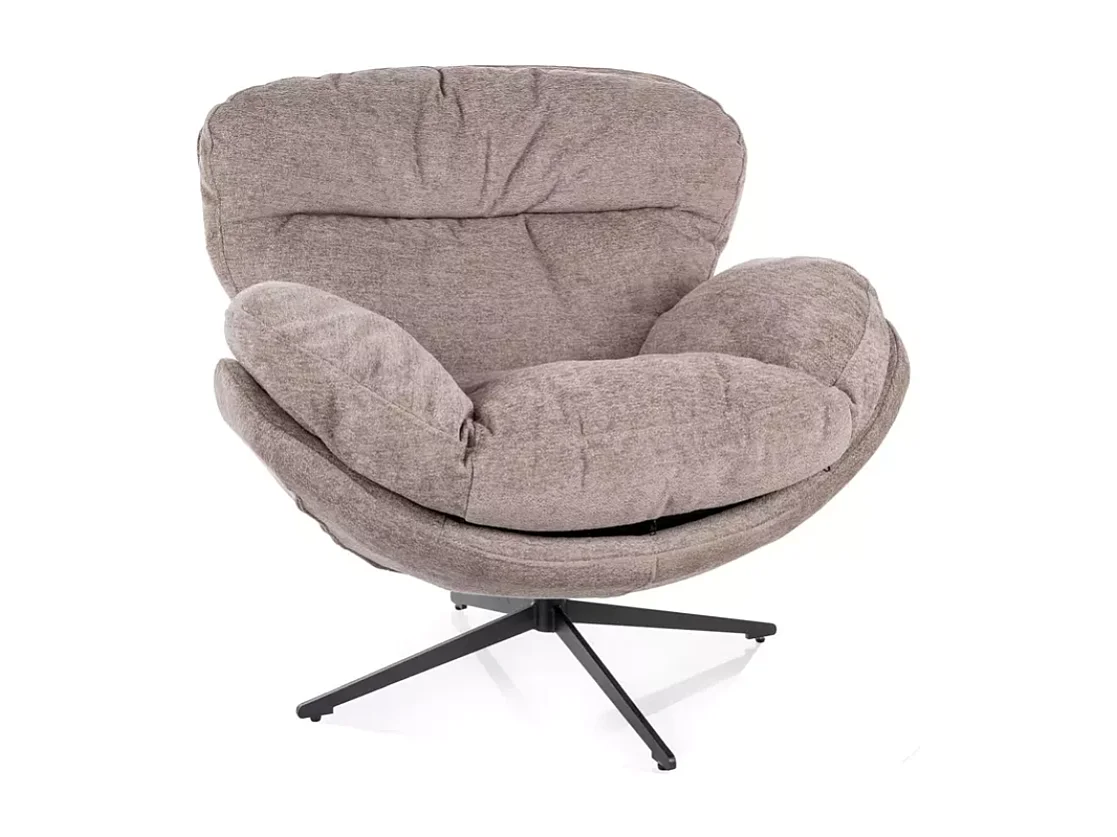 Fauteuil MARIA tissu beige ultra moelleux avec base métal noire pivotante 360°