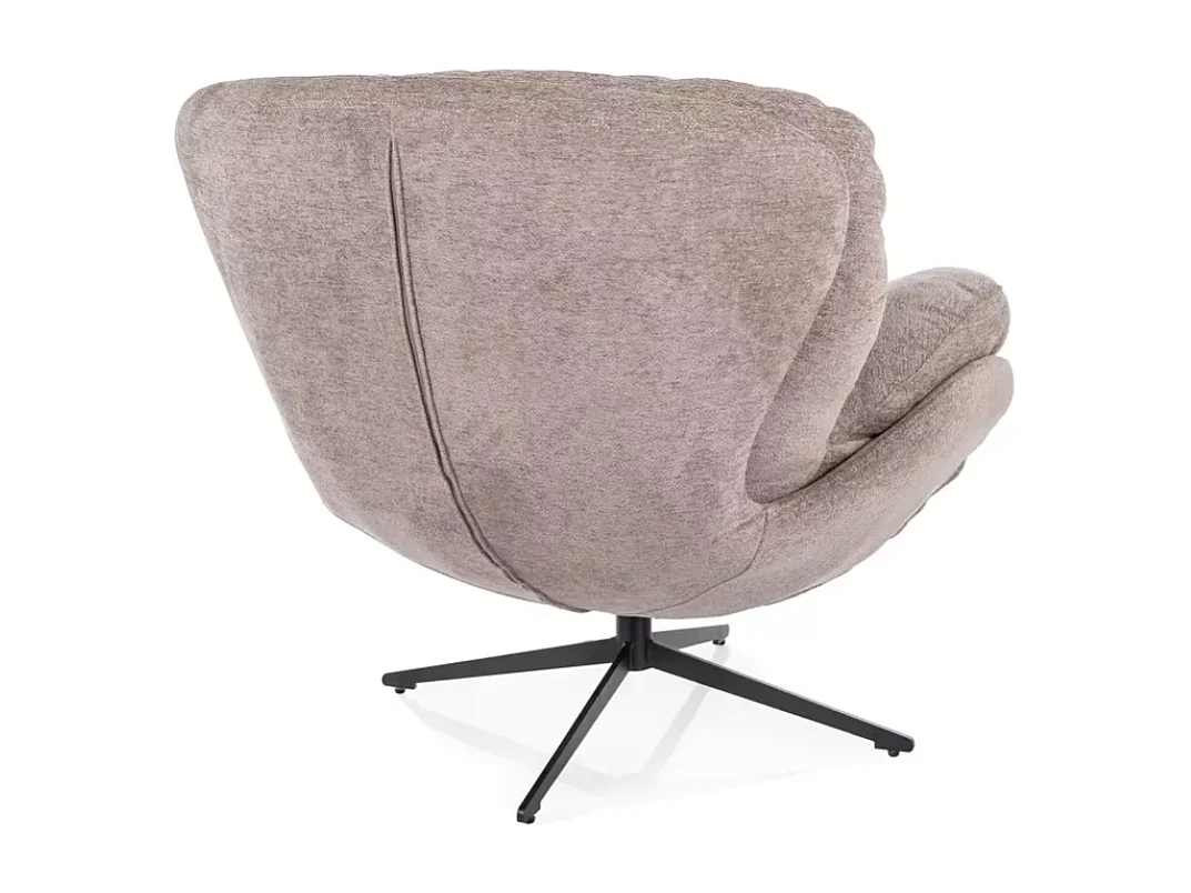 Fauteuil MARIA tissu beige ultra moelleux avec base métal noire pivotante 360°