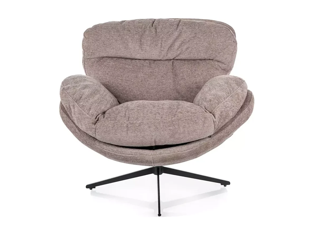 Fauteuil MARIA tissu beige ultra moelleux avec base métal noire pivotante 360°