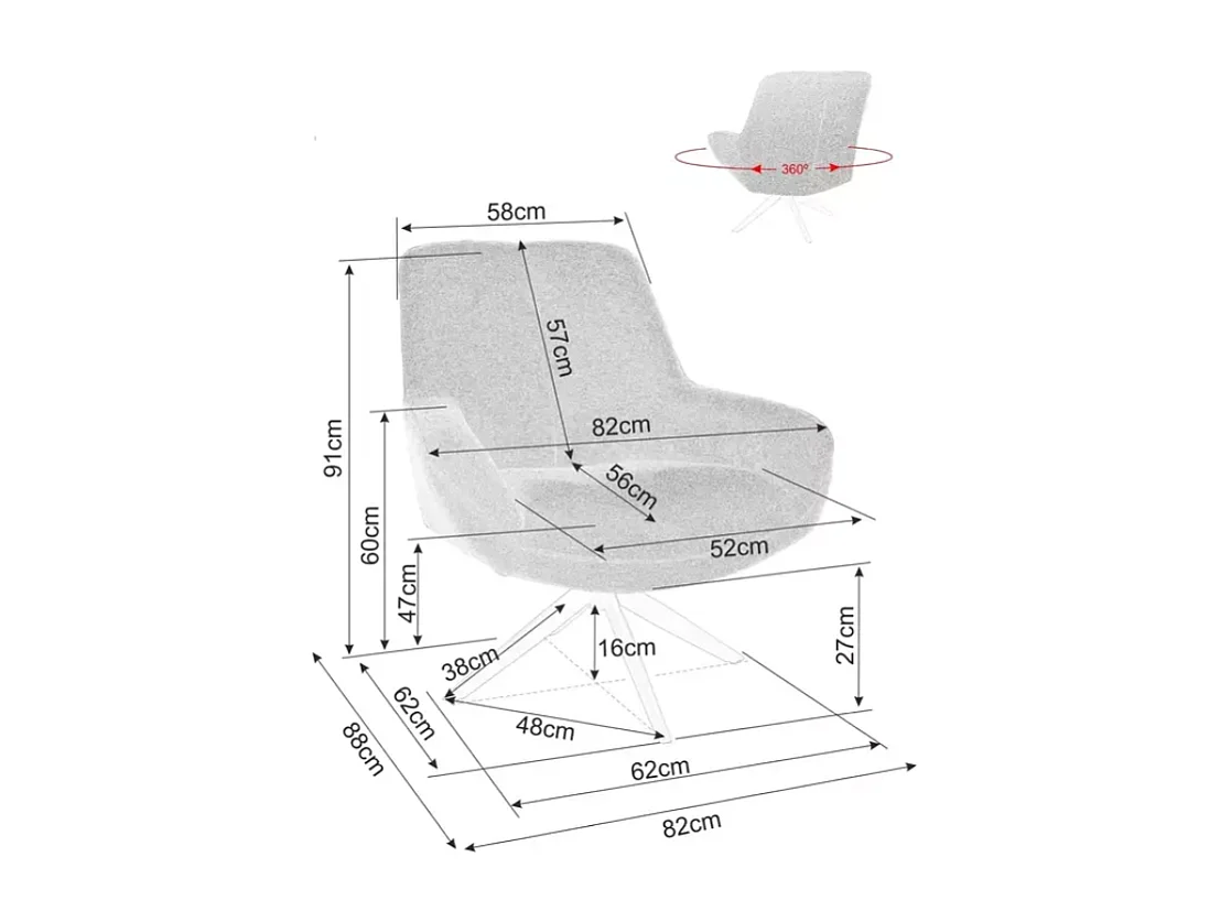 Fauteuil pivotant 360° tissu beige esprit lounge pied métal noir LUNES