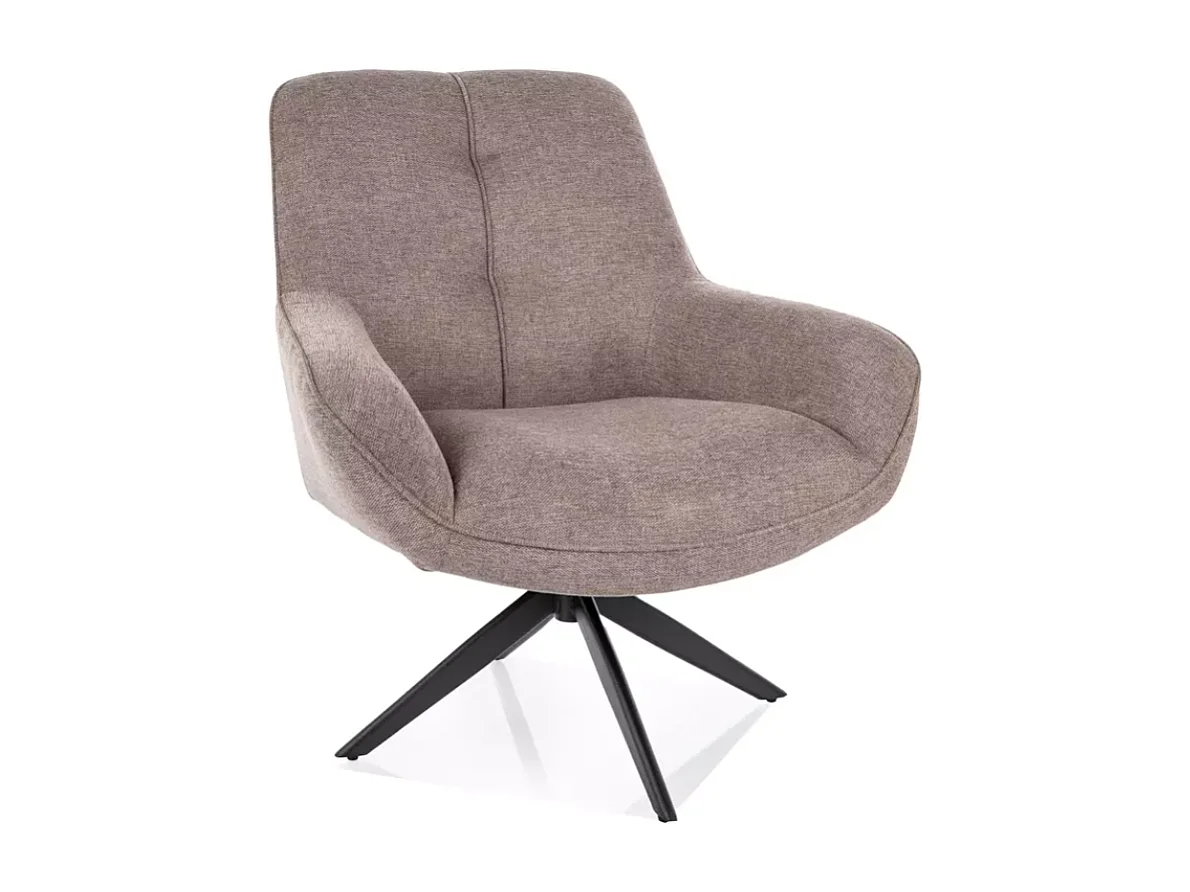 Fauteuil pivotant 360° tissu beige esprit lounge pied métal noir LUNES