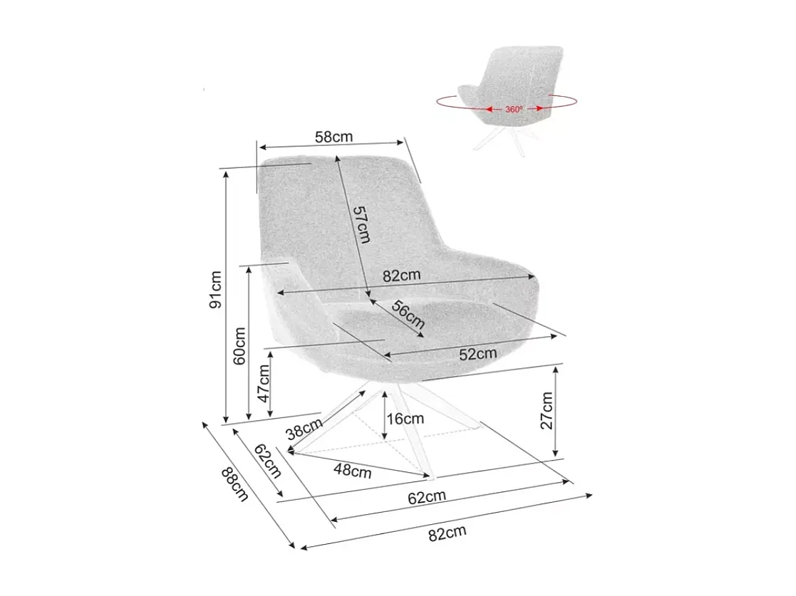 Fauteuil pivotant 360° tissu beige esprit lounge pied métal noir LUNES