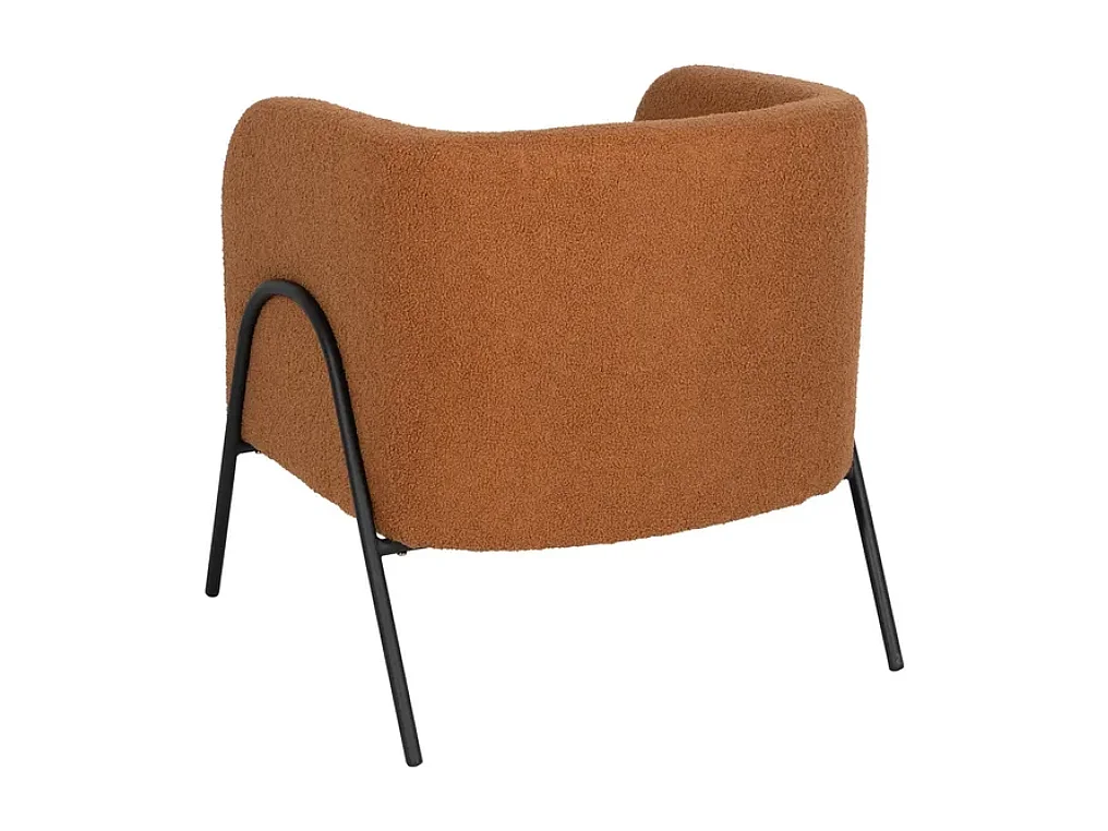 Fauteuil bouclé terracotta silhouette arquée métal noir DREFALIA