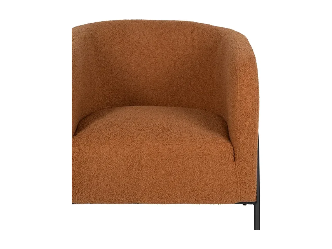 Fauteuil bouclé terracotta silhouette arquée métal noir DREFALIA