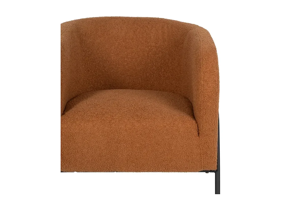 Fauteuil bouclé terracotta silhouette arquée métal noir DREFALIA